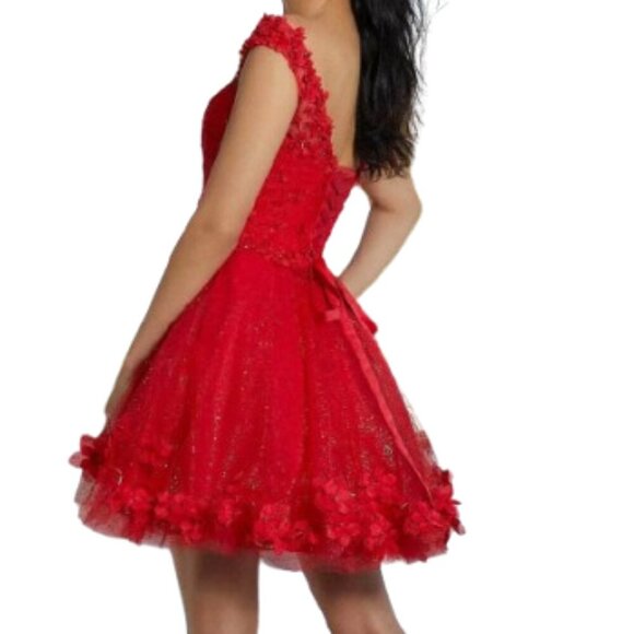 NWT Mori Lee 9600 Tulle Cocktail Dress Scarlet Size 4 - Picture 2 of 8